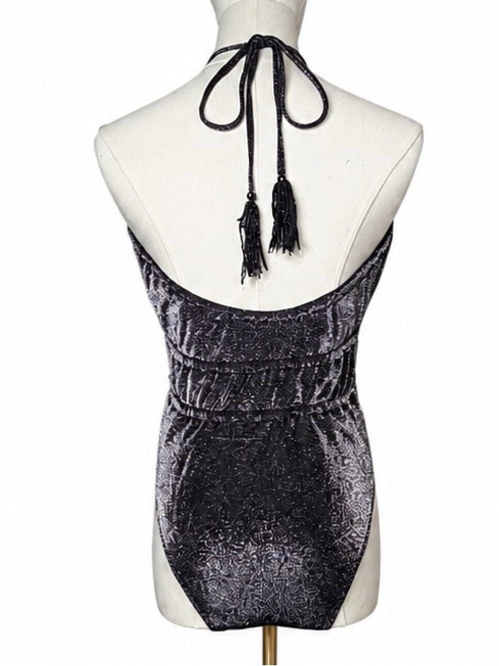 NWT Ramy Brook Marta Black Shimmer Metallic Plunge One-Piece Swimsuit Crisscross - Picture 5 of 15